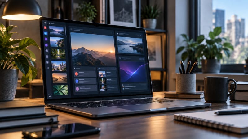 Concepto de productividad con pestañas verticales y navegación web modular