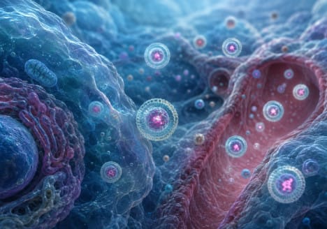 Nanopartículas transportando un tratamiento hacia células humanas