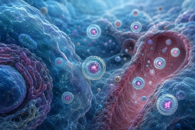 Nanopartículas transportando un tratamiento hacia células humanas