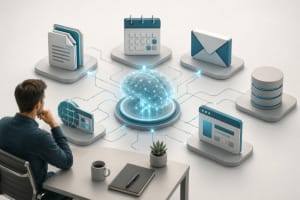 Agente de inteligencia artificial coordinando herramientas y tareas digitales
