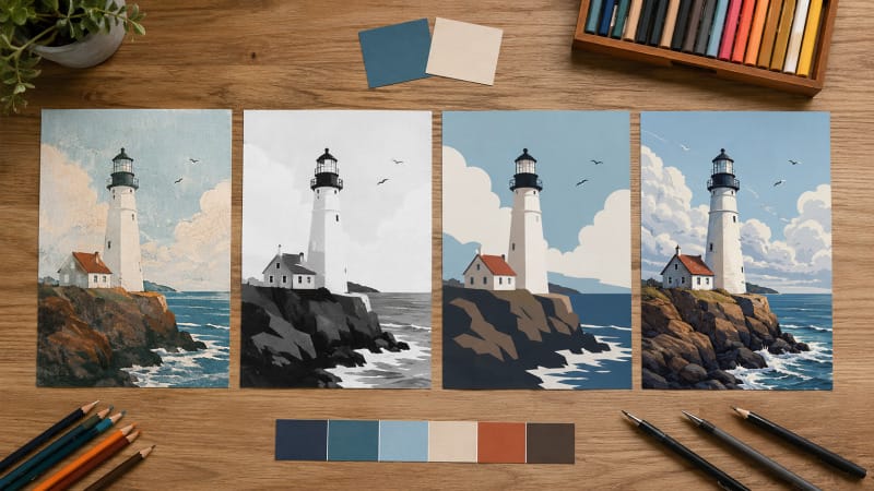 Variaciones de una misma imagen convertidas en diferentes niveles de detalle vectorial