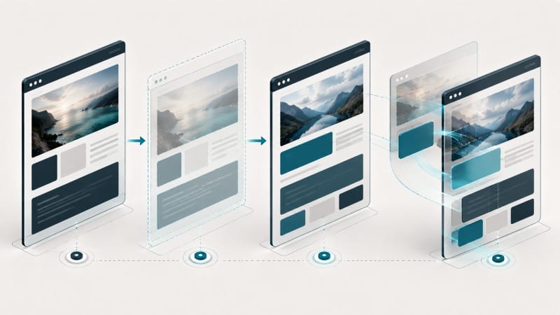 Esquema visual del proceso de una transición entre dos documentos web