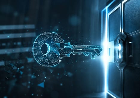 Llave criptográfica digital que representa una passkey resistente al phishing