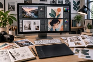 Herramientas gratuitas de diseño gráfico en un estudio profesional