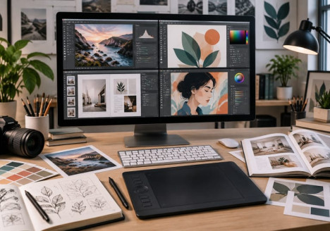 Herramientas gratuitas de diseño gráfico en un estudio profesional