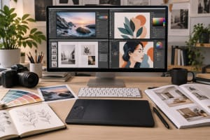 Herramientas gratuitas de diseño gráfico en un estudio profesional