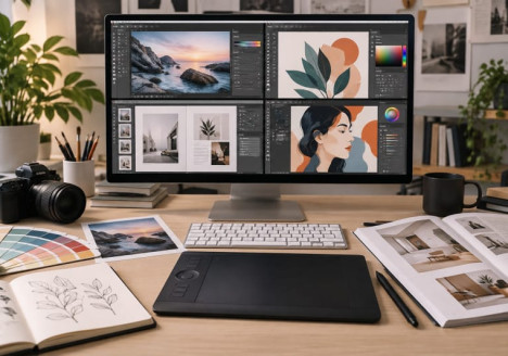Herramientas gratuitas de diseño gráfico en un estudio profesional