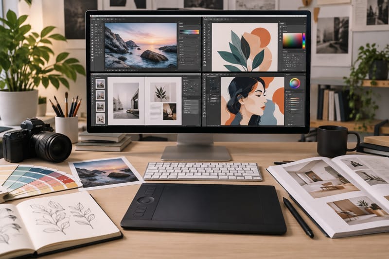 Herramientas gratuitas de diseño gráfico en un estudio profesional