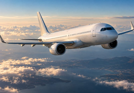 Avión moderno en vuelo con sistemas de autonomía basados en inteligencia artificial