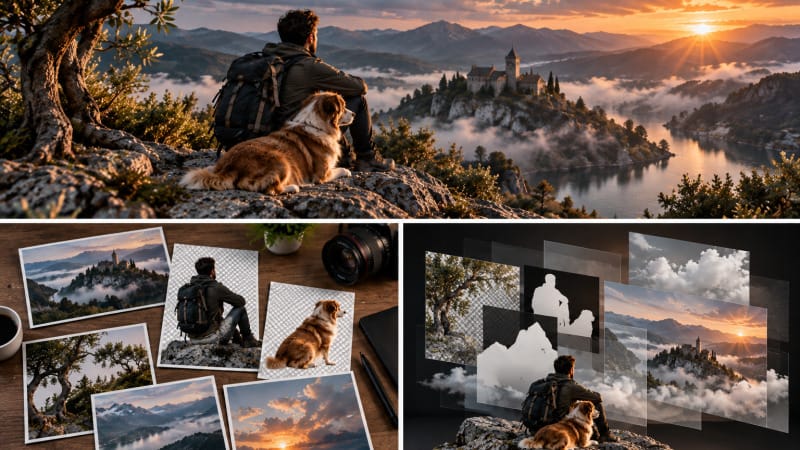 Integración final de sujeto y elementos mediante capas de Photoshop