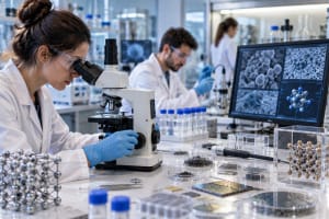 Laboratorio contemporáneo de investigación en nanotecnología con microscopía y materiales avanzados