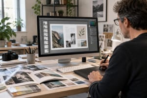 Diseñador gráfico trabajando con Affinity en un proyecto editorial