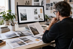Diseñador trabajando en la estructura y accesibilidad de un documento editorial en InDesign