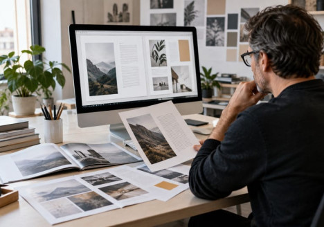 Diseñador trabajando en la estructura y accesibilidad de un documento editorial en InDesign
