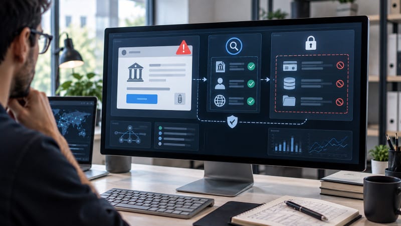 Representación visual de una solicitud aparentemente legítima que intenta superar controles de verificación