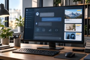 Espacio de trabajo tecnológico con una interfaz conversacional de inteligencia artificial y un anuncio claramente separado