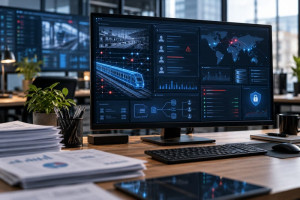 Puesto profesional que representa una investigación de ciberseguridad sobre datos de clientes de una empresa ferroviaria