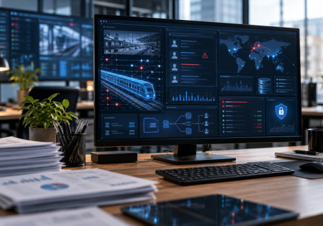 Puesto profesional que representa una investigación de ciberseguridad sobre datos de clientes de una empresa ferroviaria